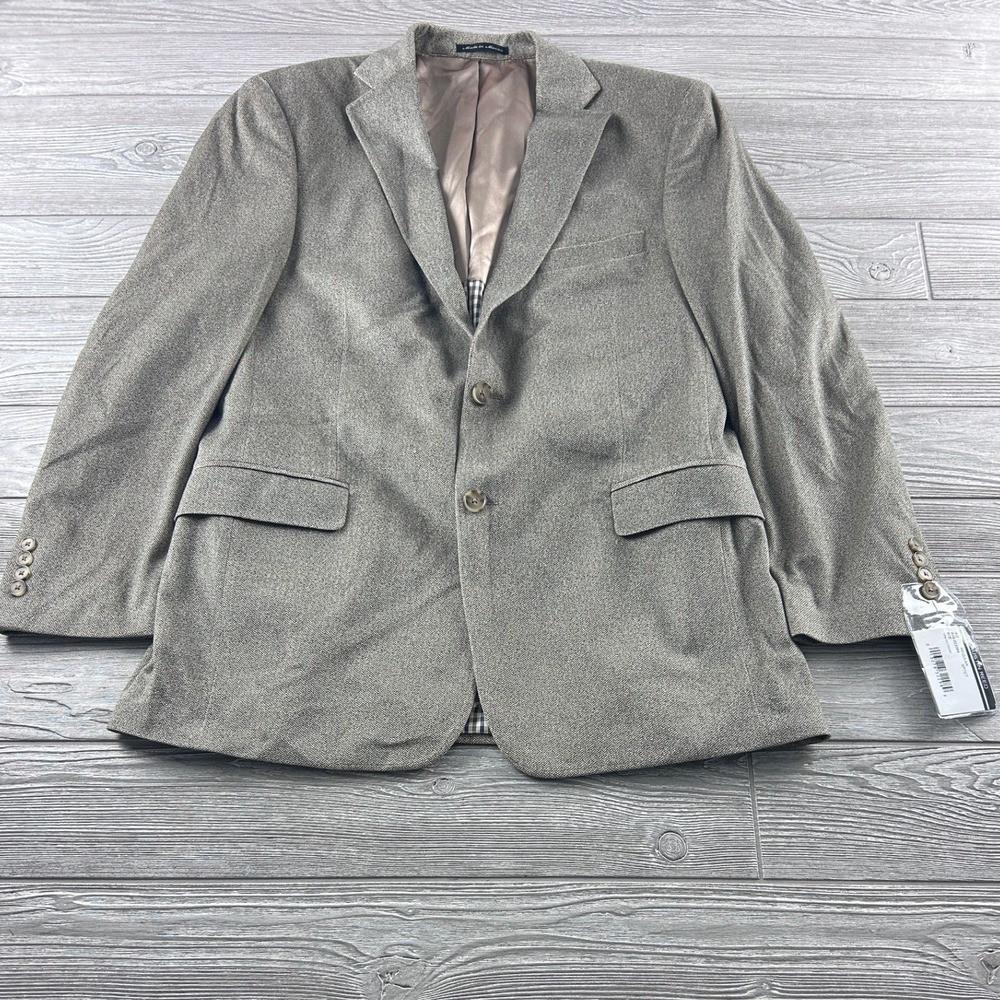 Austin Reed Mens 40R Herringbone Sport Coat Gray Tan Two Button Blazer Gingham